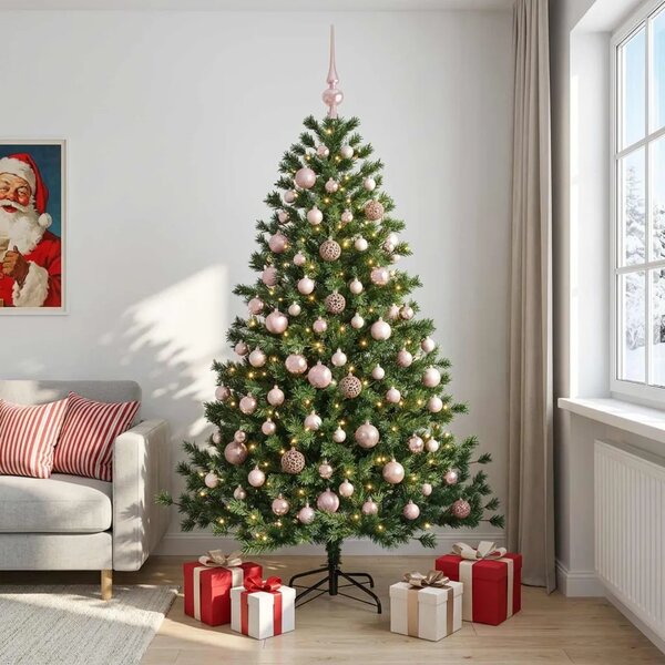Umjetno božićno drvce s kuglicom 210 cm 300 LED lampica - 210 cm s LED-ima i ružičastim lopticama