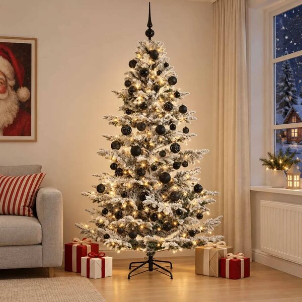 Umjetno božićno drvce s kuglicom 180 cm 300 LED lampica - Zelena i bijela 180 cm s LED-ima i crnim lopticama