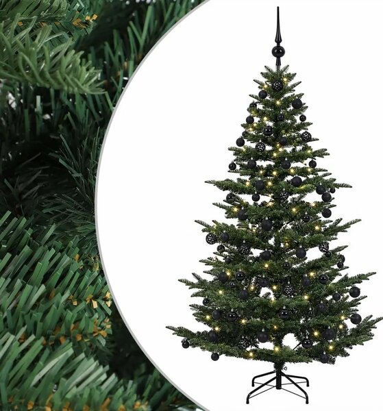 Umjetno božićno drvce s kuglicom 180 cm 300 LED lampica - Zelena 180 cm s LED-ima i crnim lopticama
