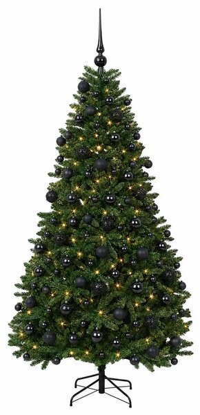 Umjetno božićno drvce srednje zeleno s kuglicama 210 cm - Srednje zelena Ø 106 x 210 cm s 300 LED dioda i crnim lopticama