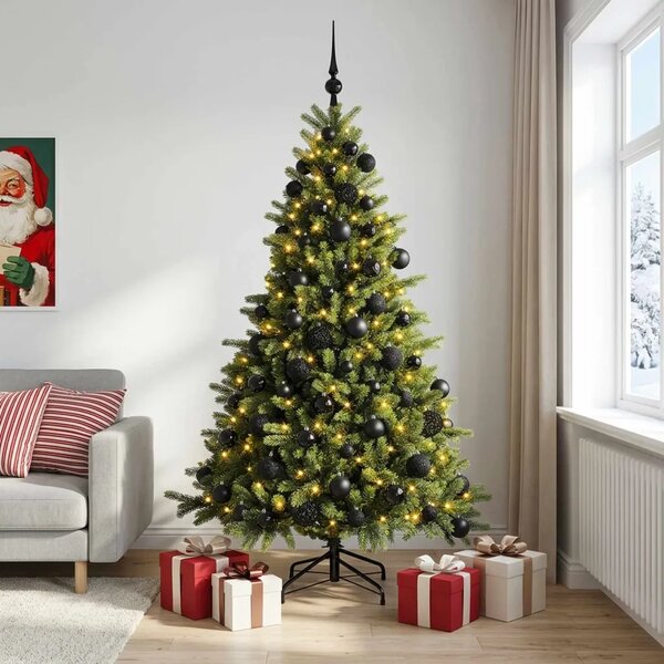 Umjetno božićno drvce s kuglicom 180 cm 300 LED lampica - 180 cm s LED-ima i crnim lopticama