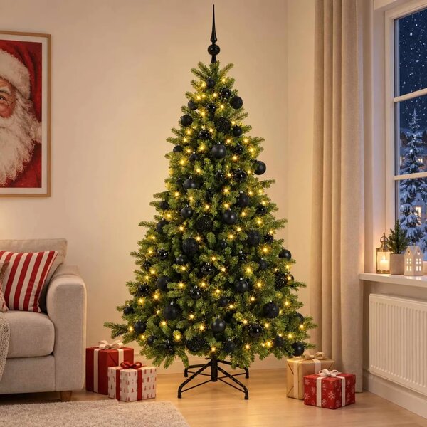 Umjetno božićno drvce s kuglicom 180 cm 300 LED lampica - 180 cm s LED-ima i crnim lopticama