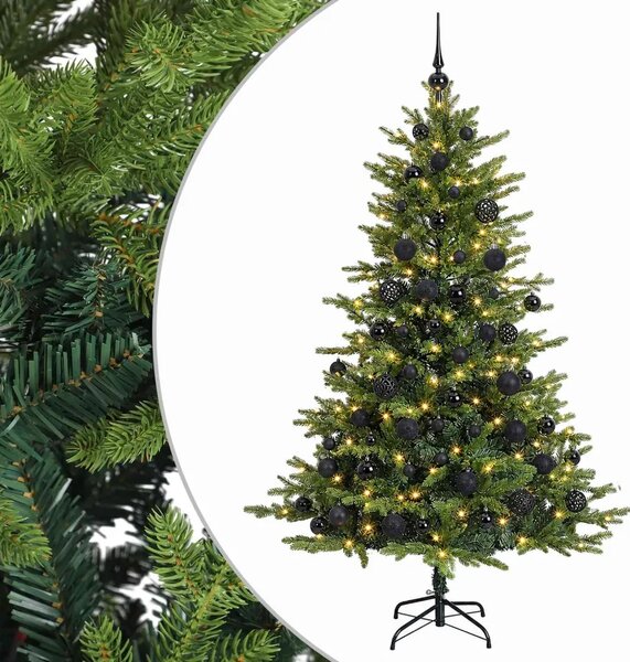 Umjetno božićno drvce s kuglicama 180 cm 300 LED lampica - Zelena 180 cm s LED-ima i crnim lopticama