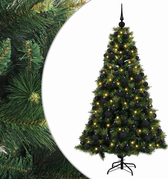 Umjetno božićno drvce s kuglicom 180 cm 300 LED lampica - Zelena 180 cm s LED-ima i crnim lopticama