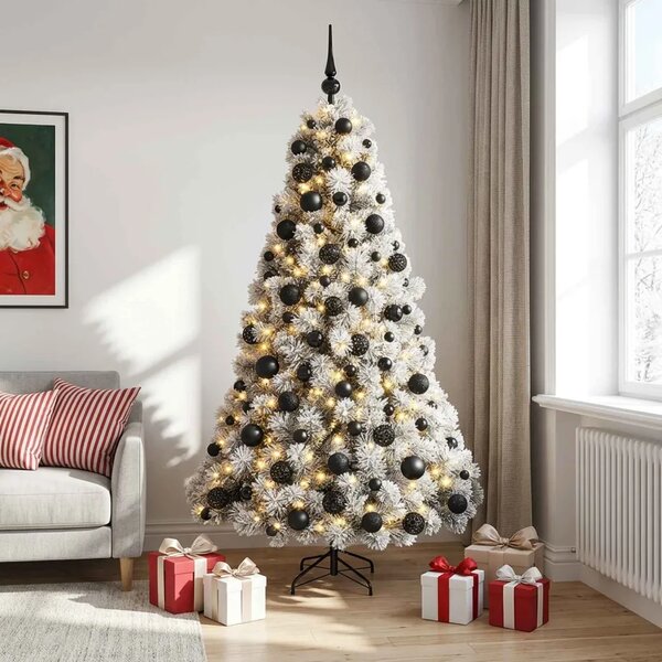 Umjetno božićno drvce s kuglicom 180 cm 300 LED lampica - Zelena i bijela 180 cm s LED-ima i crnim lopticama