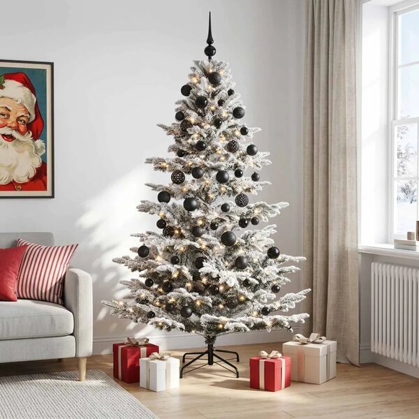 Umjetno božićno drvce s kuglicom 180 cm 300 LED lampica - Zelena i bijela 180 cm s LED-ima i crnim lopticama