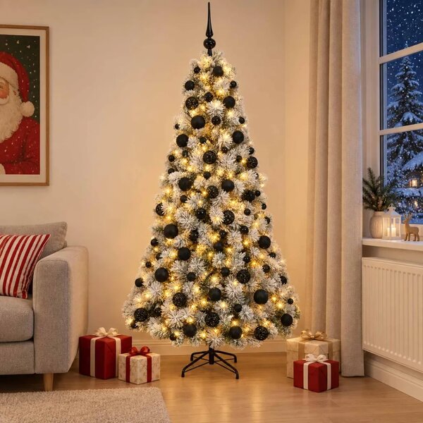 Umjetno božićno drvce s kuglicom 180 cm 300 LED lampica - Zelena i bijela 180 cm s LED-ima i crnim lopticama