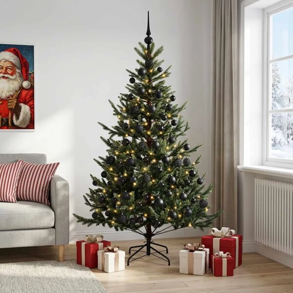 Umjetno božićno drvce s kuglicom 180 cm 300 LED lampica - Zelena 180 cm s LED-ima i crnim lopticama