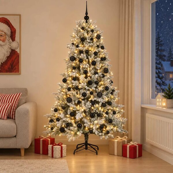 Umjetno božićno drvce s kuglicama 180 cm 300 LED lampica - Zelena i bijela 180 cm s LED-ima i crnim lopticama