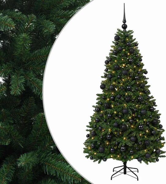 Umjetno božićno drvce srednje zeleno s kuglicama 210 cm - Srednje zelena Ø 106 x 210 cm s 300 LED dioda i crnim lopticama