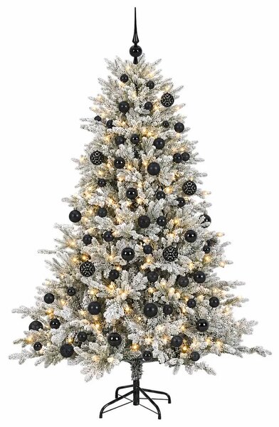 Umjetno božićno drvce s kuglicama 180 cm 300 LED lampica - Zelena i bijela 180 cm s LED-ima i crnim lopticama