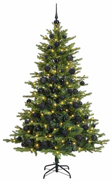 Umjetno božićno drvce s kuglicama 180 cm 300 LED lampica - Zelena 180 cm s LED-ima i crnim lopticama