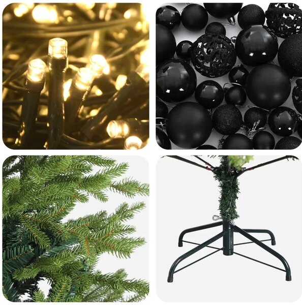 Umjetno božićno drvce s kuglicom 120 cm 150 LED lampica - Zelena 120 cm s LED-ima i crnim lopticama