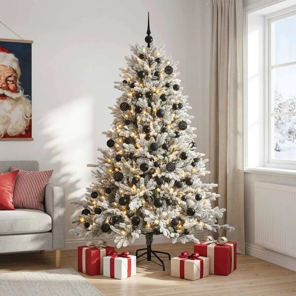 Umjetno božićno drvce s kuglicama 180 cm 300 LED lampica - Zelena i bijela 180 cm s LED-ima i crnim lopticama