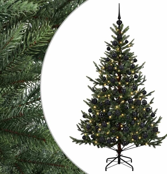 Umjetno božićno drvce s kuglicom 180 cm 300 LED lampica - Zelena 180 cm s LED-ima i crnim lopticama