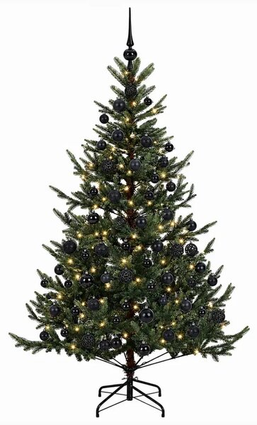 Umjetno božićno drvce s kuglicom 180 cm 300 LED lampica - Zelena 180 cm s LED-ima i crnim lopticama