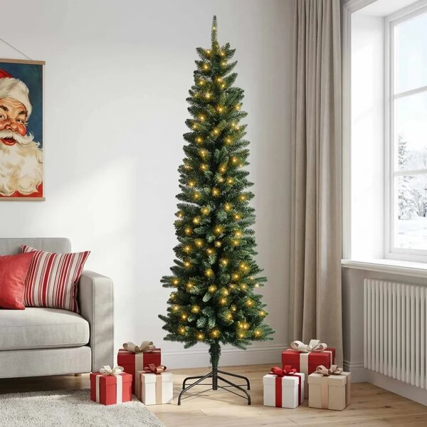Umjetno vitko božićno drvce 210 cm 300 LED lampica Topla bijela - 210 cm s LED svjetlima Zelena
