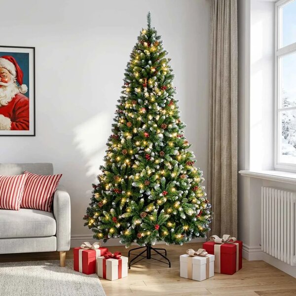 Umjetno božićno drvce sa šarkama 210 cm 300 LED lampica - Zelena sa zasnježenim vrhovima Ø 106 x 210 cm s 300 LED žaruljica