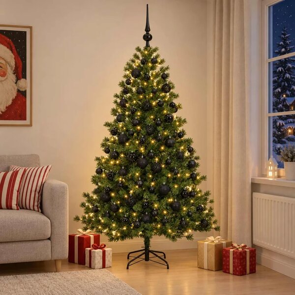 Umjetno božićno drvce s kuglicom 210 cm 300 LED lampica - 210 cm s LED-ima i crnim lopticama