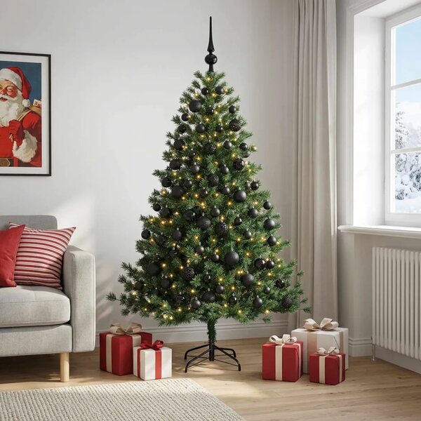 Umjetno božićno drvce s kuglicom 210 cm 300 LED lampica - 210 cm s LED-ima i crnim lopticama