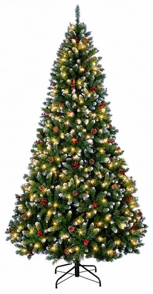 Umjetno božićno drvce sa šarkama 210 cm 300 LED lampica - Zelena sa zasnježenim vrhovima Ø 106 x 210 cm s 300 LED žaruljica