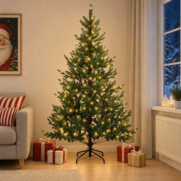 Umjetno božićno drvce s nogom 120 cm 150 LED lampica - Zelena 120 cm s LED svjetlima