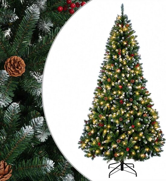 Umjetno božićno drvce sa šarkama 210 cm 300 LED lampica - Zelena sa zasnježenim vrhovima Ø 106 x 210 cm s 300 LED žaruljica