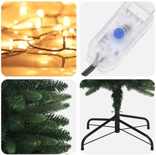 Umjetno vitko božićno drvce 210 cm 300 LED lampica Topla bijela - 210 cm s LED svjetlima Zelena