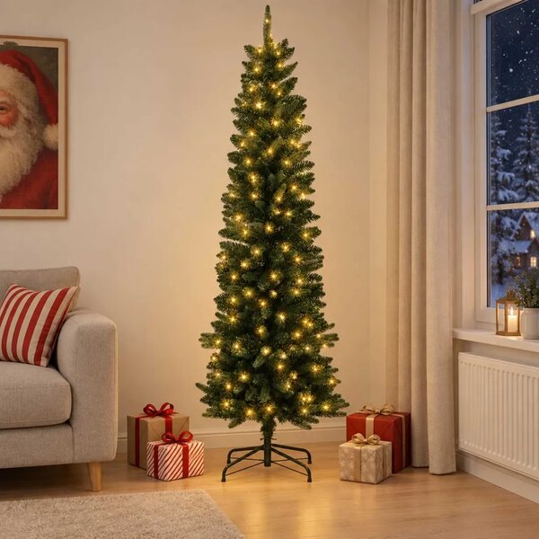 Umjetno vitko božićno drvce 210 cm 300 LED lampica Topla bijela - 210 cm s LED svjetlima Zelena