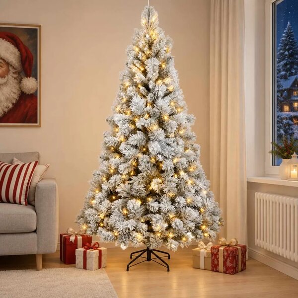 Umjetno božićno drvce s nogom 180 cm 300 LED lampica - Bijela 180 cm s LED svjetlima