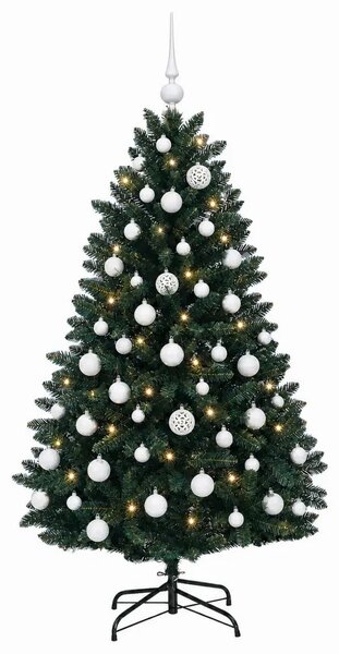 Umjetno božićno drvce tamnozeleno s kuglicom 150 cm - Tamnozelena Ø 80 x 150 cm s 150 LED dioda i bijelim lopticama