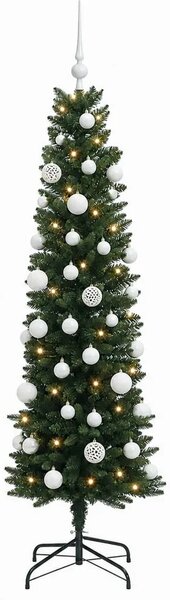 Umjetno usko božićno drvce s kuglicom 120 cm 150 LED lampica - 120 cm s LED žaruljama i bijelim kuglicama Zelena