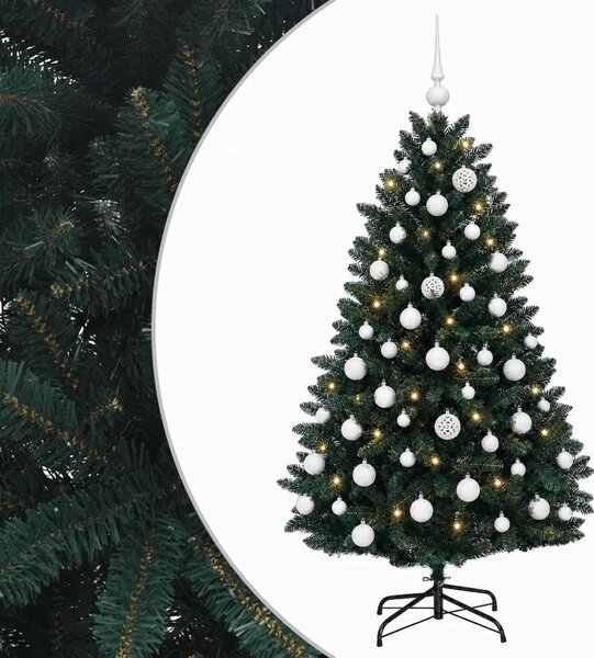 Umjetno božićno drvce tamnozeleno s kuglicom 150 cm - Tamnozelena Ø 80 x 150 cm s 150 LED dioda i bijelim lopticama