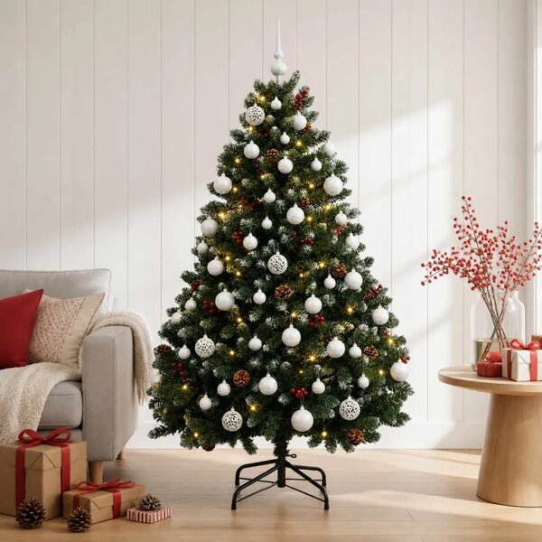 Umjetno božićno drvce zeleno s kuglicom 150 cm 150 LED lampica - Zelena s mraženim vrhovima Ø 80 x 150 cm s 150 LED dioda i bije