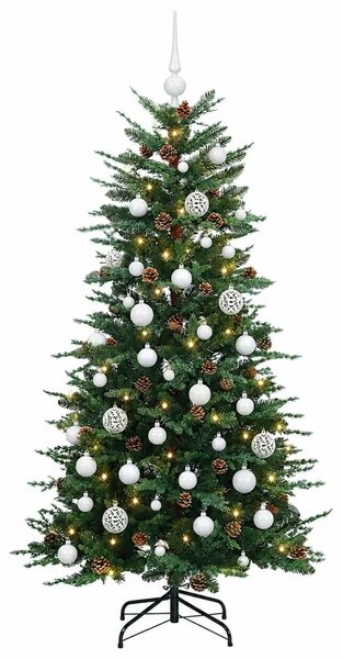 Umjetno božićno drvce s kuglicom 150 cm 150 LED lampica - Zelena 150 cm s LED žaruljama i bijelim kuglicama