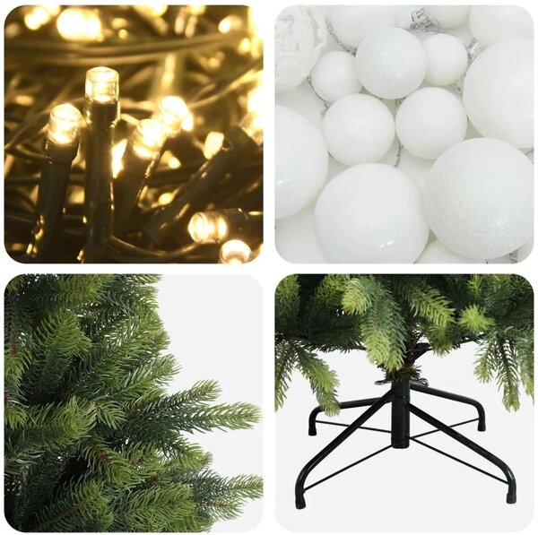 Umjetno božićno drvce s kuglicom 150 cm 150 LED lampica - 150 cm s LED žaruljama i bijelim kuglicama