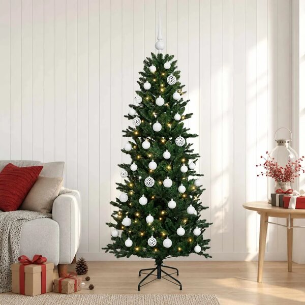 Umjetno božićno drvce s kuglicom 120 cm 150 LED lampica - Zelena 120 cm s LED žaruljama i bijelim kuglicama