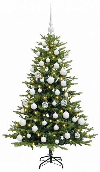 Umjetno božićno drvce s kuglicama 120 cm 150 LED lampica - Zelena 120 cm s LED žaruljama i bijelim kuglicama
