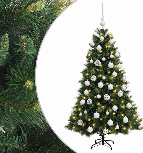 Umjetno božićno drvce s kuglicom 120 cm 150 LED lampica - Zelena 120 cm s LED žaruljama i bijelim kuglicama