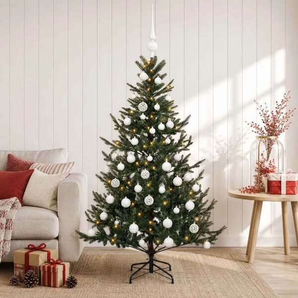 Umjetno božićno drvce s kuglicom 120 cm 150 LED lampica - Zelena 120 cm s LED žaruljama i bijelim kuglicama