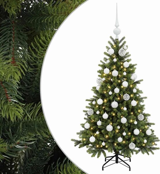 Umjetno božićno drvce s kuglicom 150 cm 150 LED lampica - 150 cm s LED žaruljama i bijelim kuglicama