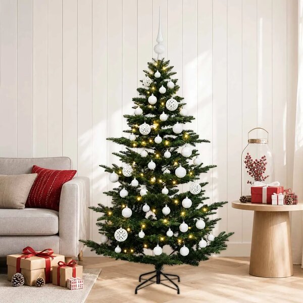 Umjetno božićno drvce s kuglicom 120 cm 150 LED lampica - Zelena 120 cm s LED žaruljama i bijelim kuglicama