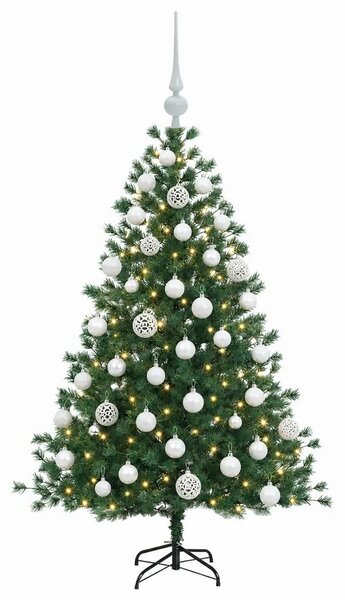 Umjetno božićno drvce s kuglicom 150 cm 150 LED lampica - 150 cm s LED žaruljama i bijelim kuglicama