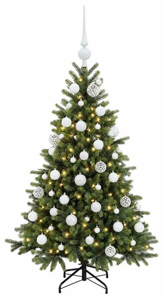 Umjetno božićno drvce s kuglicom 150 cm 150 LED lampica - 150 cm s LED žaruljama i bijelim kuglicama