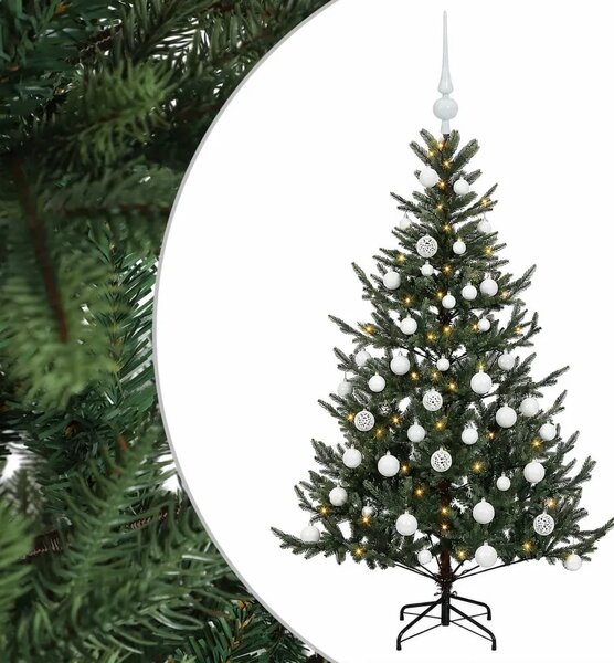 Umjetno božićno drvce s kuglicom 120 cm 150 LED lampica - Zelena 120 cm s LED žaruljama i bijelim kuglicama