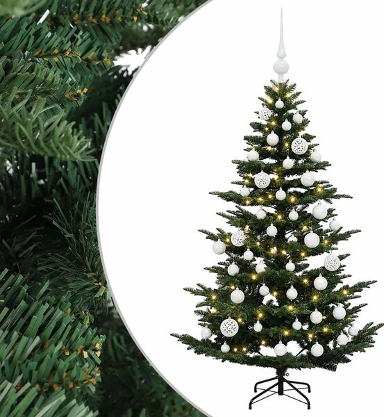 Umjetno božićno drvce s kuglicom 120 cm 150 LED lampica - Zelena 120 cm s LED žaruljama i bijelim kuglicama