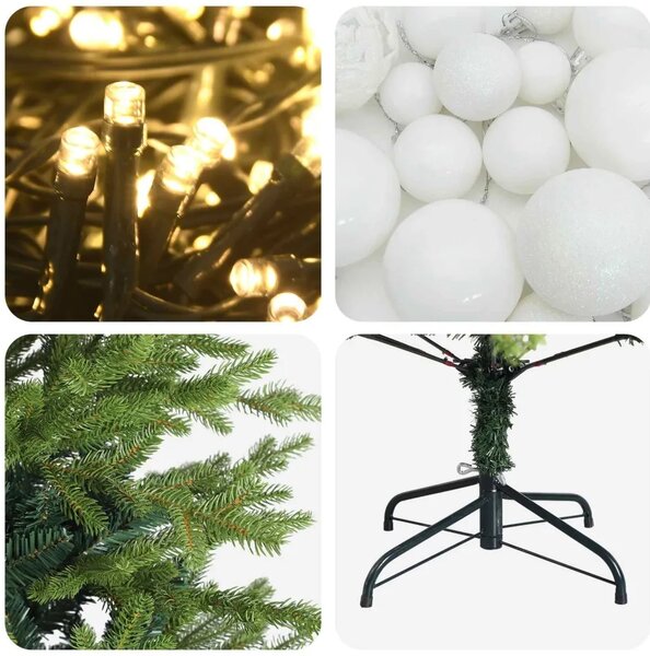 Umjetno božićno drvce s kuglicama 120 cm 150 LED lampica - Zelena 120 cm s LED žaruljama i bijelim kuglicama