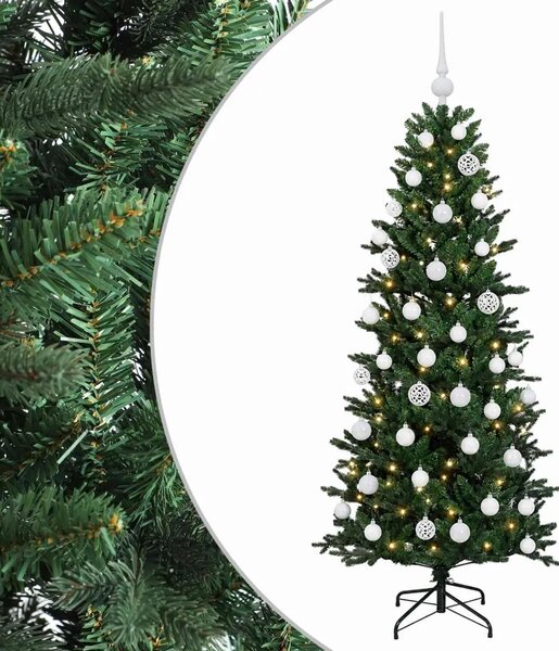 Umjetno božićno drvce s kuglicom 120 cm 150 LED lampica - Zelena 120 cm s LED žaruljama i bijelim kuglicama