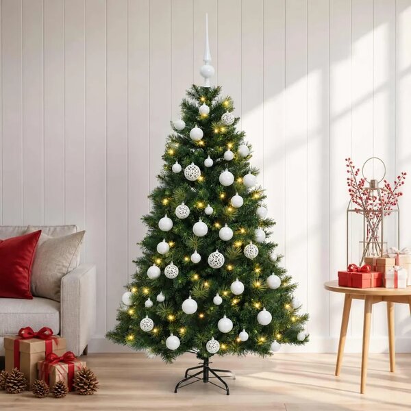 Umjetno božićno drvce s kuglicom 120 cm 150 LED lampica - Zelena 120 cm s LED žaruljama i bijelim kuglicama
