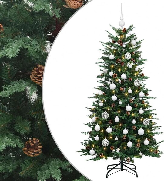 Umjetno božićno drvce s kuglicom 150 cm 150 LED lampica - Zelena 150 cm s LED žaruljama i bijelim kuglicama